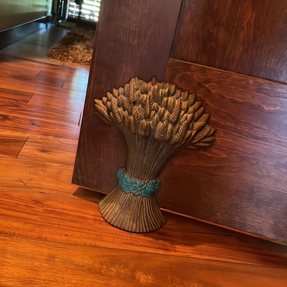 Vintage Brass Wheat Cast Iron Doorstop